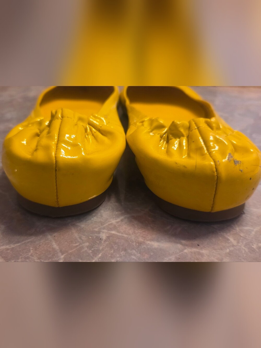 Tory Burch Yellow Patent Logo Ballet Flats - Picture 3 of 7